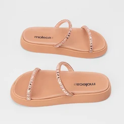 Tamanco Papete Feminino Moleca Detalhes em Pedraria Nude