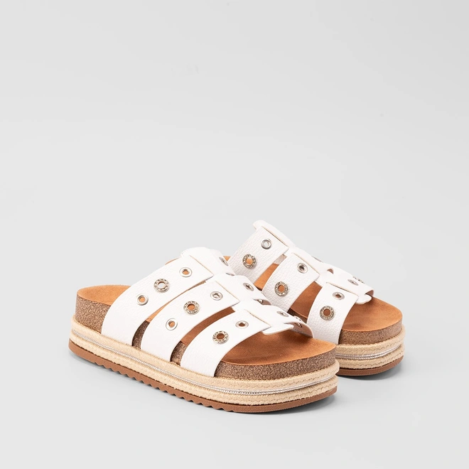 Tamanco Beira Rio Flatform Tressê Tiras Ilhós Branco