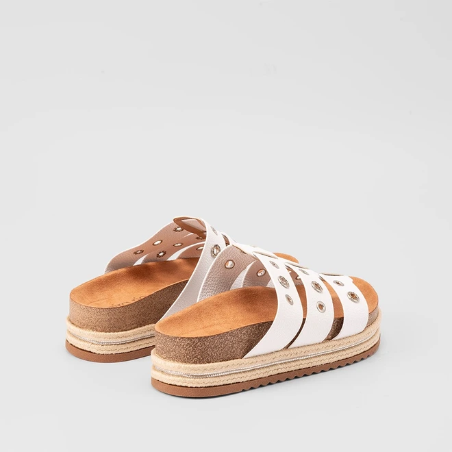 Tamanco Beira Rio Flatform Tressê Tiras Ilhós Branco