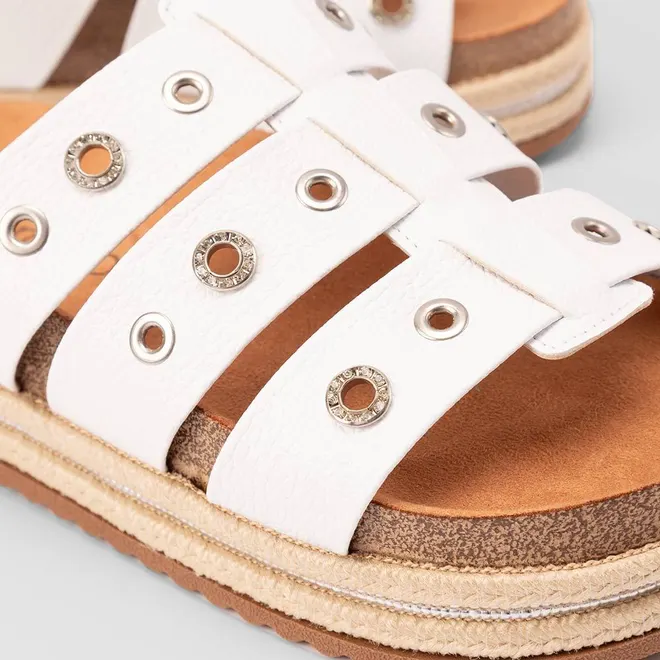 Tamanco Beira Rio Flatform Tressê Tiras Ilhós Branco