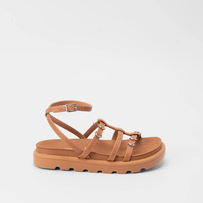 Sandália Papete Vizzano Flatform Detalhe Argola Caramelo