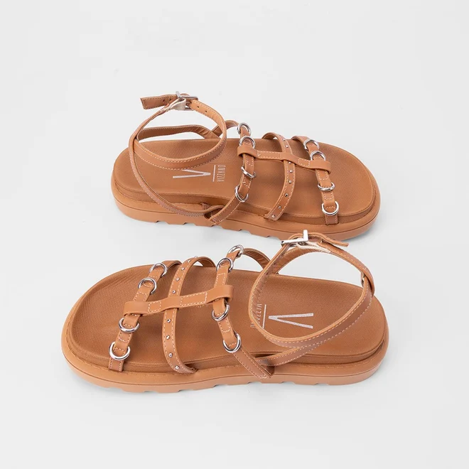 Sandália Papete Vizzano Flatform Detalhe Argola Caramelo