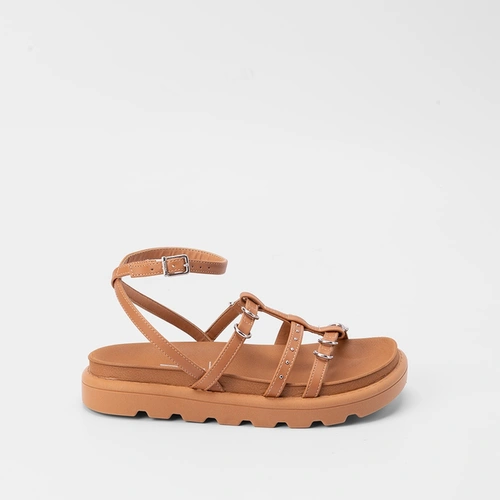 Sandália Papete Vizzano Flatform Detalhe Argola Caramelo