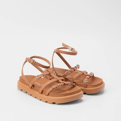 Sandália Papete Vizzano Flatform Detalhe Argola Caramelo