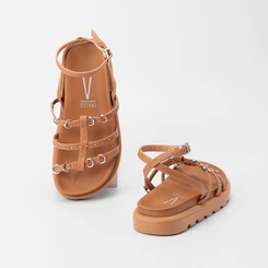 Sandália Papete Vizzano Flatform Detalhe Argola Caramelo
