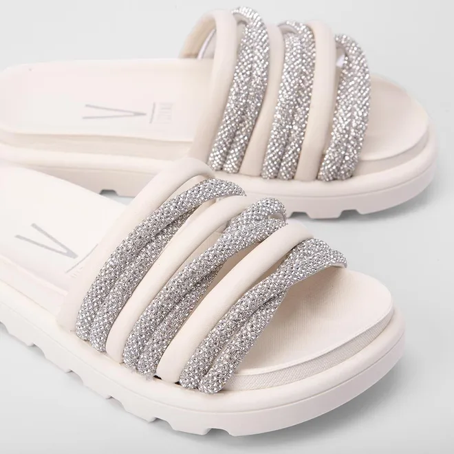 Tamanco Feminino Vizzano Tratorado Tiras Entrelaçadas Strass Branco