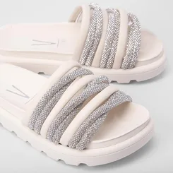 Tamanco Feminino Vizzano Tratorado Tiras Entrelaçadas Strass Branco