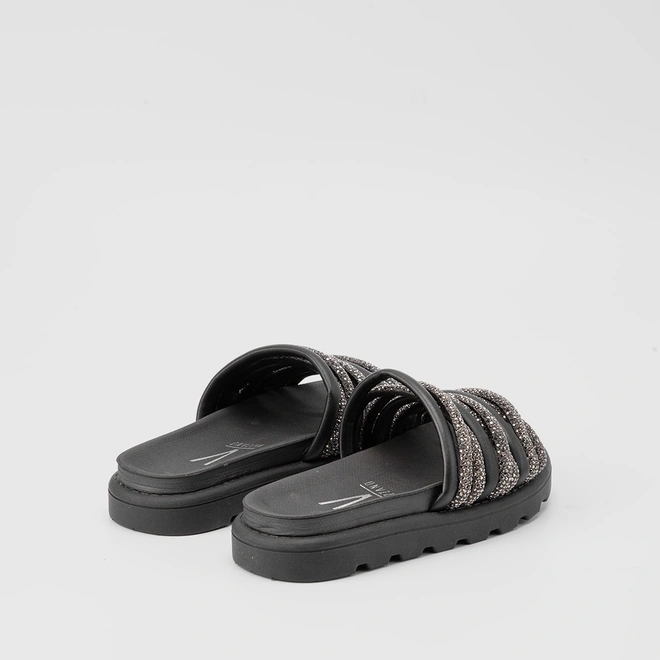 Tamanco Flat Vizzano Tiras Entrelaçadas Strass Preto