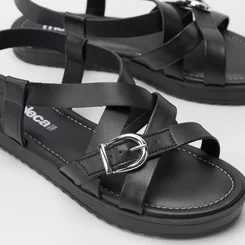 Sandália Papete Moleca Tiras Cruzadas Preto