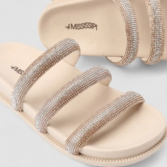 Tamanco Feminino Mississipi Strass Multi Tiras Bege