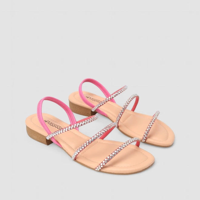 Sandália Feminina Mississipi Multi Tiras Strass Rosa