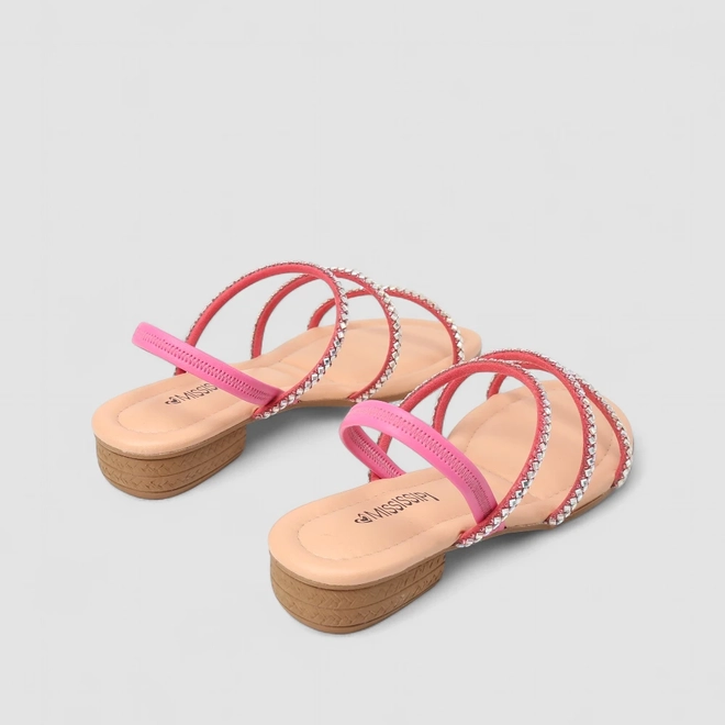 Sandália Feminina Mississipi Multi Tiras Strass Rosa