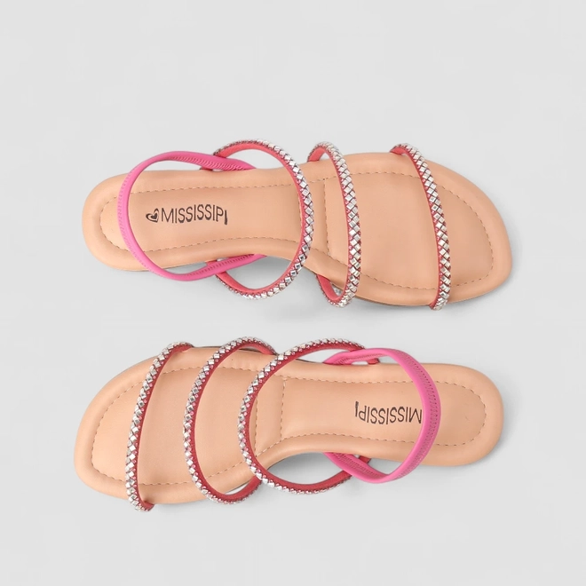 Sandália Feminina Mississipi Multi Tiras Strass Rosa