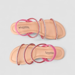 Sandália Feminina Mississipi Multi Tiras Strass Rosa