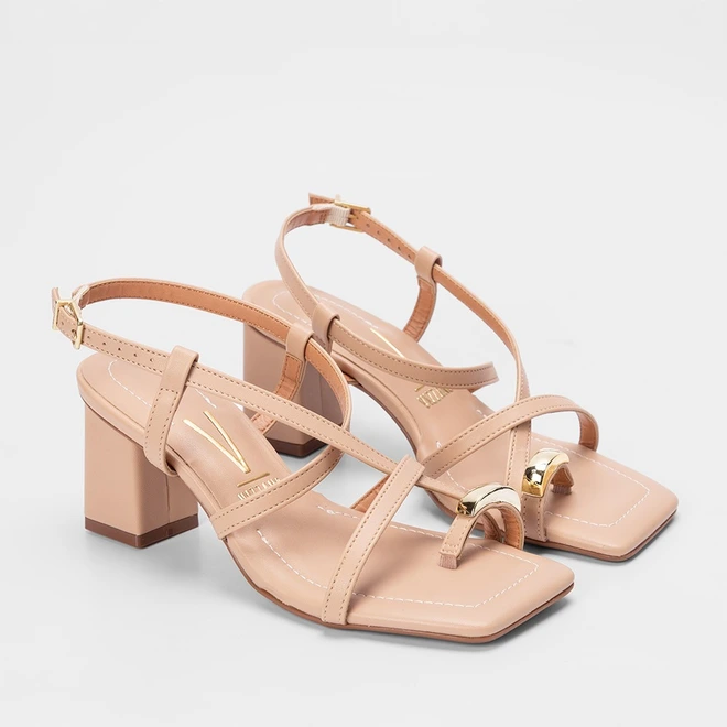 Sandália Vizzano Tiras Slim Detalhe Bold Nude
