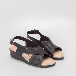 Sandália Modare Anabela Tira Cruzada Textura Snake Preto