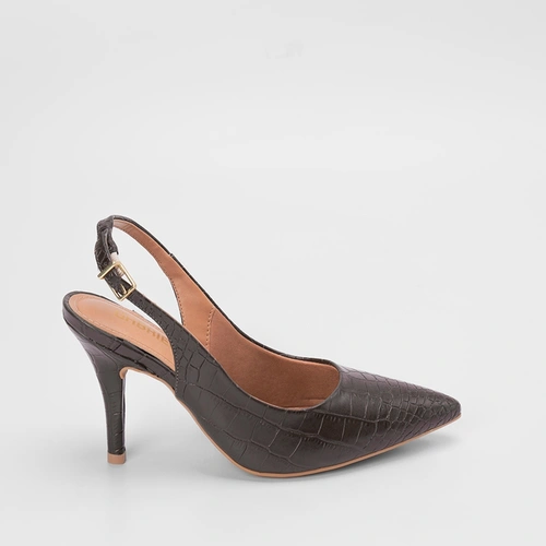 Scarpin Slingback Gabriela Textura Croco Marrom