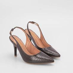 Scarpin Slingback Gabriela Textura Croco Marrom