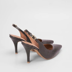 Scarpin Slingback Gabriela Textura Croco Marrom