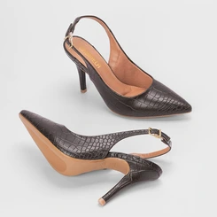 Scarpin Slingback Gabriela Textura Croco Marrom