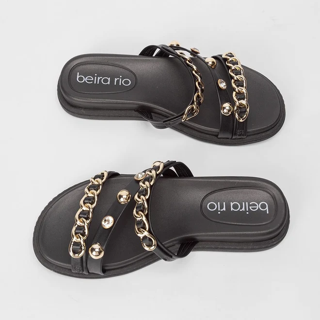 Papete Beira Rio Flat Detalhes Corrente & Rebite Preto