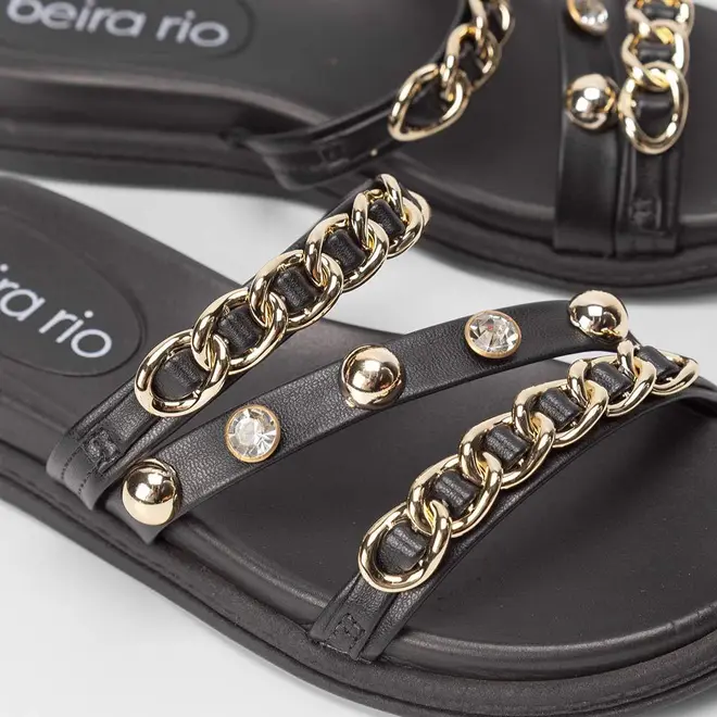 Papete Beira Rio Flat Detalhes Corrente & Rebite Preto