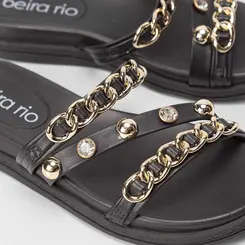 Papete Beira Rio Flat Detalhes Corrente & Rebite Preto