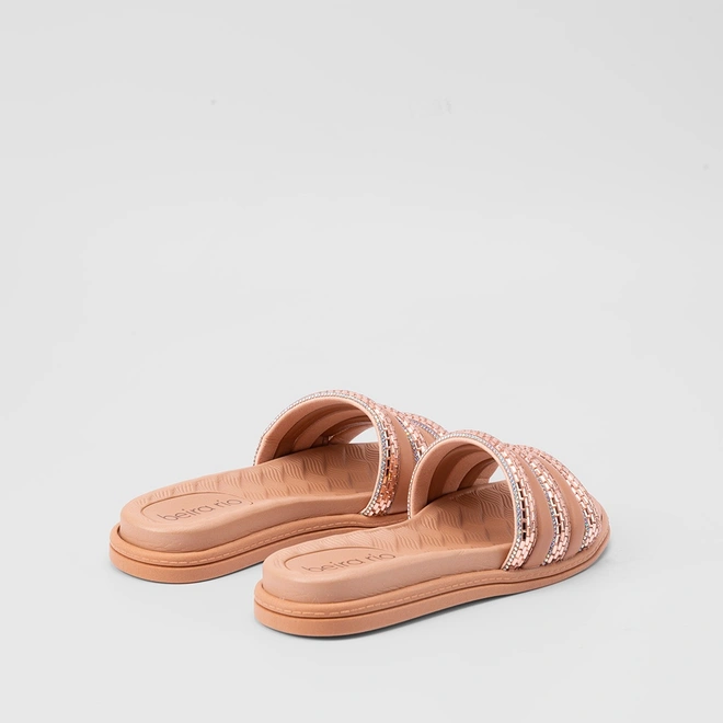 Tamanco Slide Beira Rio Flatform Tiras Pedraria Nude