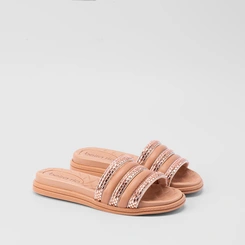 Tamanco Slide Beira Rio Flatform Tiras Pedraria Nude