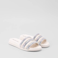 Tamanco Slide Beira Rio Flatform Tiras Pedraria Branco