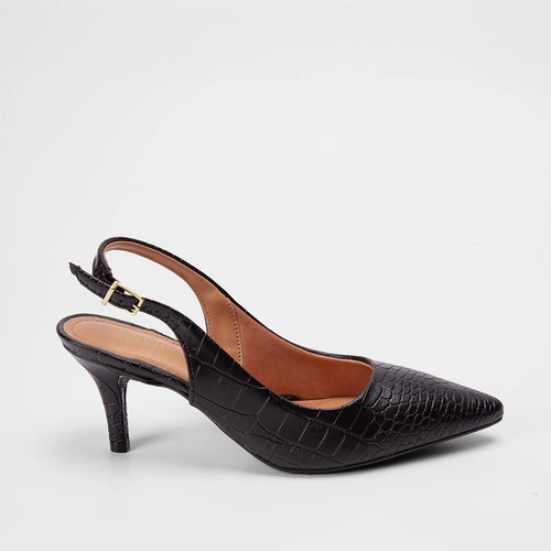Scarpin Slingback Gabriela Salto Fino Croco Preto
