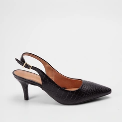 Scarpin Slingback Gabriela Salto Fino Croco Preto