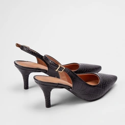 Scarpin Slingback Gabriela Salto Fino Croco Preto