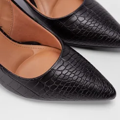 Scarpin Slingback Gabriela Salto Fino Croco Preto