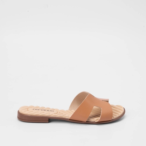 Rasteira Penélope Tira Recorte Vazado Caramelo