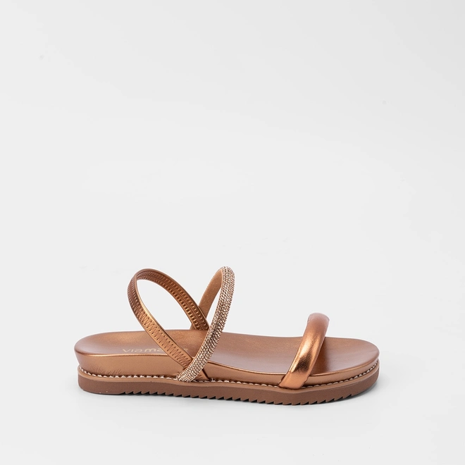 Sandália Papete Via Marte Tira Strass Metalizado Bronze
