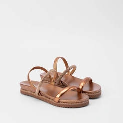 Sandália Papete Via Marte Tira Strass Metalizado Bronze