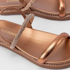 Sandália Papete Via Marte Tira Strass Metalizado Bronze