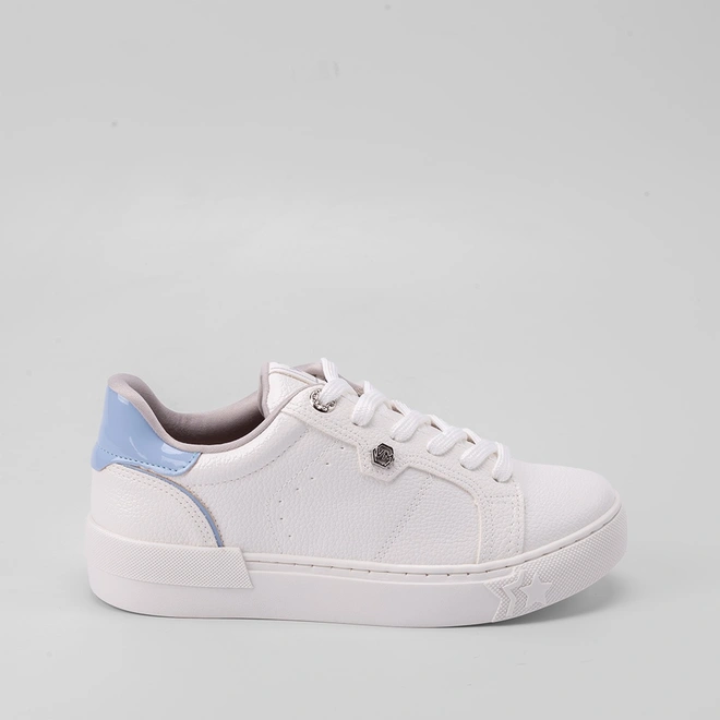 Tênis Via Marte Feminino: Recorte Verniz Ilhós Strass Azul