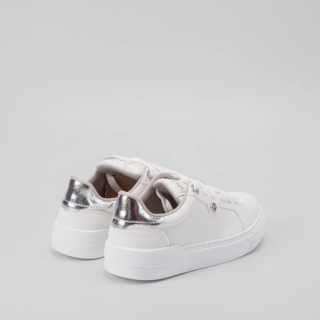 Tênis Via Marte Feminino Recortes Ilhós Strass Prata & Branco