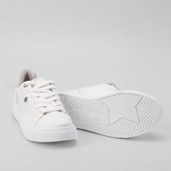 Tênis Via Marte Feminino Recortes Ilhós Strass Prata & Branco
