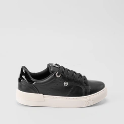 Tênis Via Marte Feminino Recorte Verniz Ilhós Strass Preto