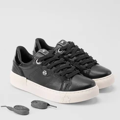 Tênis Via Marte Feminino Recorte Verniz Ilhós Strass Preto