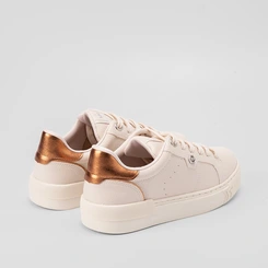 Tênis Via Marte Feminino Recortes Ilhós Strass Bronze & Bege