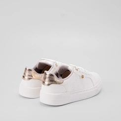 Tênis Via Marte Feminino Recortes Ilhós Strass Dourado & Branco