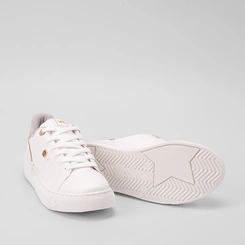 Tênis Via Marte Feminino Recortes Ilhós Strass Dourado & Branco