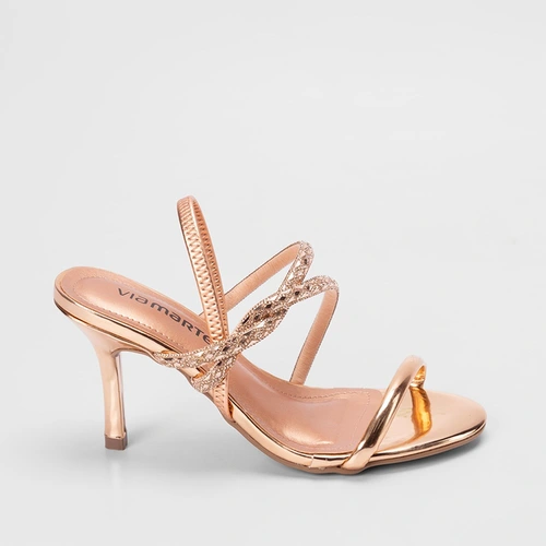 Sandália Via Marte Tiras Pedraria Rose Gold