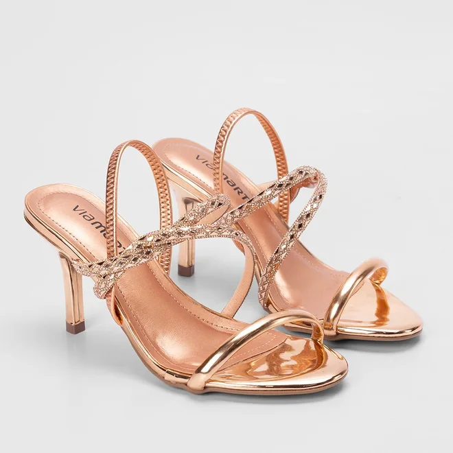 Sandália Via Marte Tiras Pedraria Rose Gold