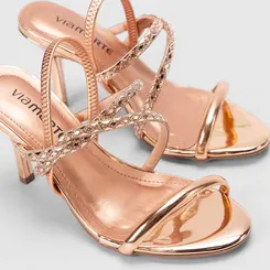 Sandália Via Marte Tiras Pedraria Rose Gold