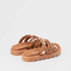 Tamanco Feminino Vizzano Tratorado Tiras Detalhe Rebite & Corrente Caramelo